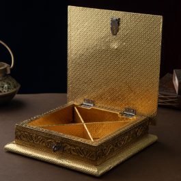 Golden Elephant Art Dry Fruit Box – Decorative Indian Storage (Handmade)